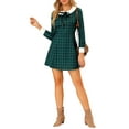 thumbnail image 5 of INSPIRE CHIC Women's Halloween Costumes Contrast Peter Pan Collar Long Sleeve A-Line Plaid Dress, 5 of 8