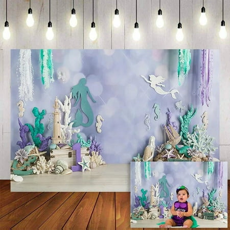 Image of Under The Sea Photography Background Ocean Mermaid Theme Girl Birthday Party Pearls Star Shell Backdrop Photo Studi