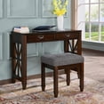 thumbnail image 2 of JESONVID Solid Wood Upholstered Vanity Bench, Fabric Tufted Foot Stool Small Vintage Ottoman with Padded Cushion Seat Carved Footrest Rustic Legs for Bedroom Living Room Light Grey 318DG, 2 of 8