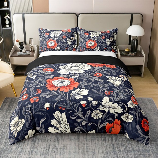 Erosebridal Housse de Couette Rétro Fleur 100 % Coton Pleine, Housse de Couette Botanique Bohémienne 100 % Coton Pleine, Décor Mandala, Réversible 3 Pcs (Sans Couette)