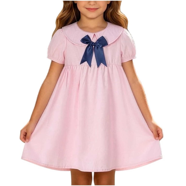 light pink uniform dress Djdljwcj Toddler Girls polo Dress 2-8 Puff Sleeve Collared School Uniform Dress Comfty Summer Dresses Pink Size 3T, Toddler Girl's