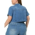 thumbnail image 3 of MODA NOVA Juniors Plus Size Cropped Wash Short Sleeves Denim Jacket, 3 of 6