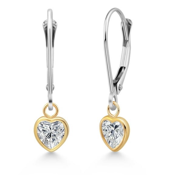 Gem Stone King 925 Silver and 10K Yellow Gold Lab Grown Diamond Dangle Earrings for Women | 0.88 Cttw | Gemstone April Birthstone | DEF Color | VVS-VS Clarity | Heart Shape 5MM