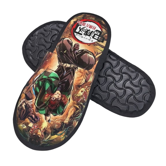Unisex Demon Slayer Cozy Furry Slippers Warm Plush Winter Cotton Slipper, Indoor Outdoor Shoes Non-Slip For Women Men Large