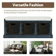 thumbnail image 3 of Storage Bench with 3 Removable Classic Rattan Baskets 41.3” Shoe Bench with Removable Padded Seat Rustic Cushion Ottoman Bench for Living Room Entryway Hallway Bedroom (Antique Navy), 3 of 7