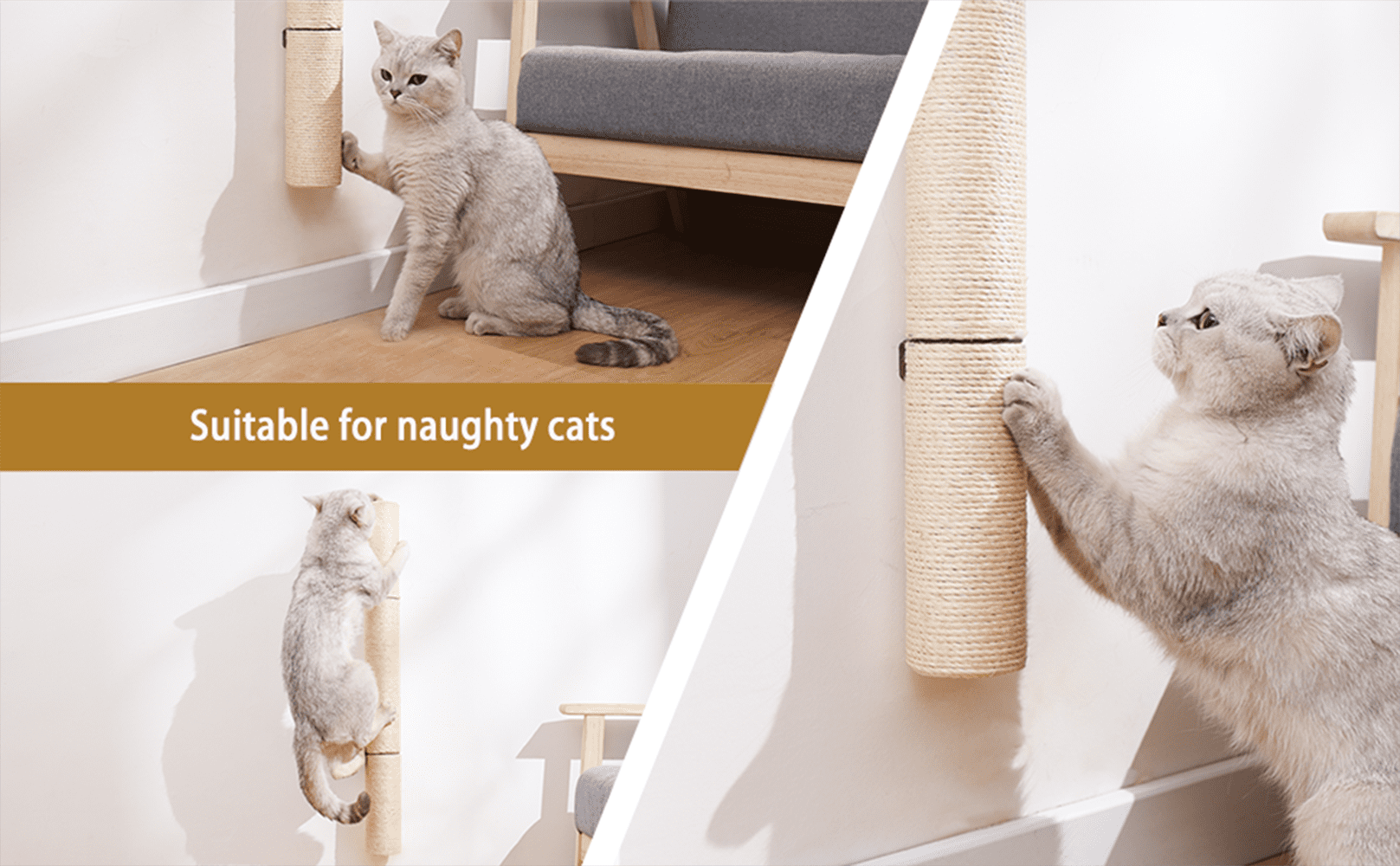 MIUZMORE 28.91in Cat Scratching Post, Wall-Mounted Scratching Post, Sisal Cat Scratcher, Scratchers for Indoor Pets