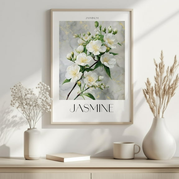 Jasmine Print, White Floral Wall Art, Elegant Poster, Minimalist Nature Decor For Home And Spa Wall Art, Modern Wall Decor, 8x12 UNFRAMED