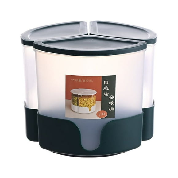 Dispensador de granos Injueey giratorio 3 rejillas Contenedor de alimentos secos verde