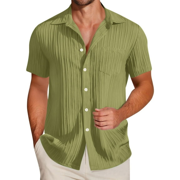 Mens Short Sleeve Button Down Shirts Textured Shirts Casual Button Up Summer Beach Vacation Shirt for Men