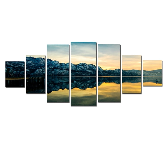 Startonight Huge Canvas Wall Art Mirror Lake, USA Large Home Decor, Dual View Surprise Artwork Modern Framed Wall Art Set of 7 Panels Total 39.37 x 94.49 inch