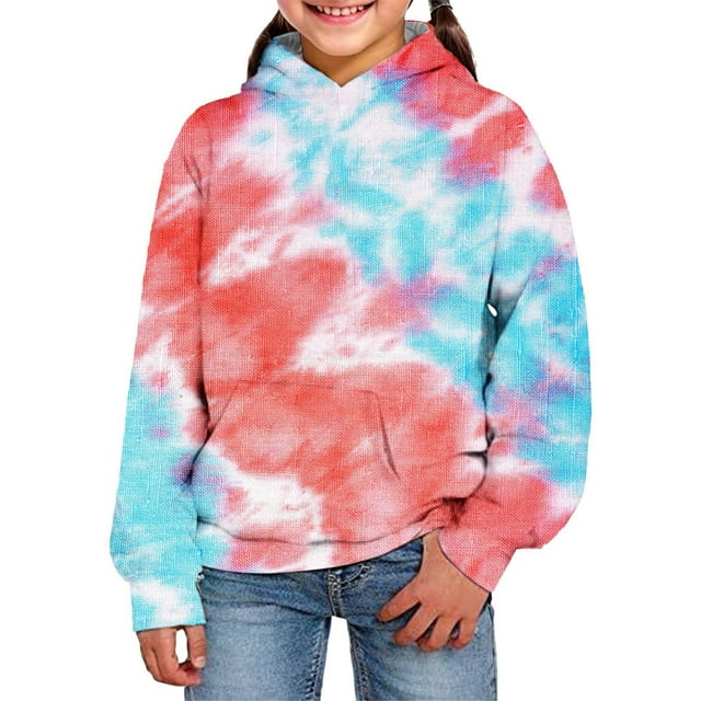 3D Visual Digital Printed Girls Tie Dye Hoodie Pullover Sweatshirt with Design for Children