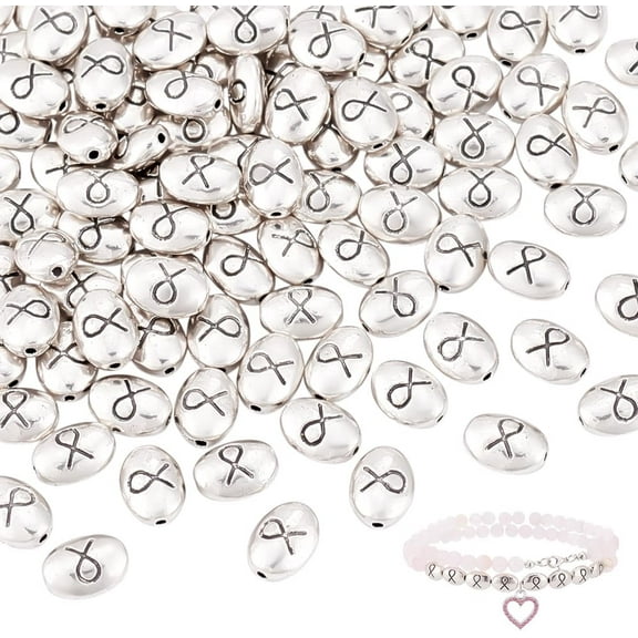 Ribbon Beads for Bracelet Oval Spacer Beads Cancer Awareness Ribbon Bead Alloy Charms for Jewelry Making Alloy