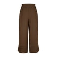 thumbnail image 3 of Cutuoiiu Women's Wide Leg Pants Cotton Linen Blend Elastic Waist Contrast Stitching Casual Trousers with Pockets Gifts, 3 of 8