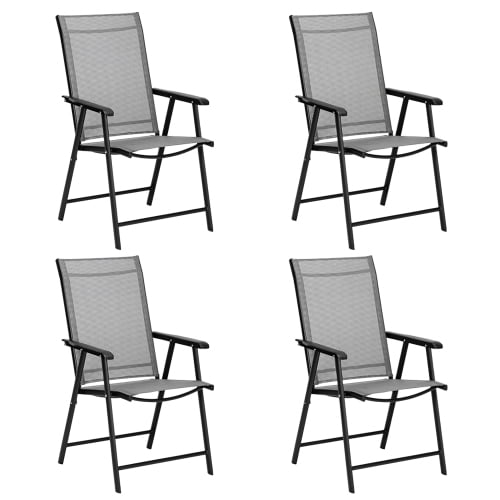 4 Pack Patio Folding Chairs Portable For Outdoor Camping Beach Deck Dining Chair With Armrest Textilene Set Of Gray Com - Set Of 4 Outdoor Patio Folding Chairs With Armrest 4 Pack Patio Folding Chairs Portable For Outdoor Camping Beach Deck Dining Chair With Armrest Textilene Set Of Gray Com - Set Of 4 Outdoor Patio Folding Chairs With Armrest