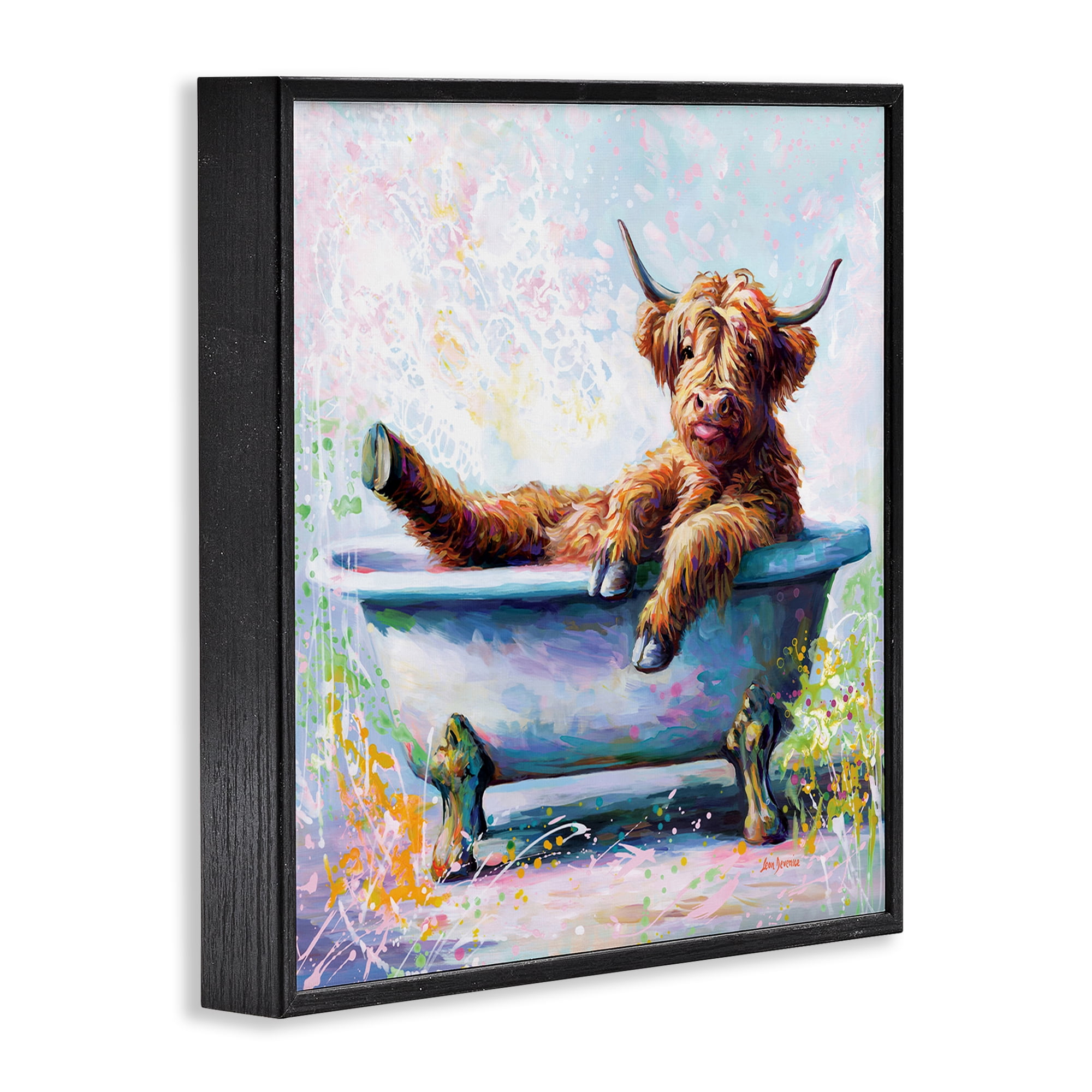 Stupell Industries Splashing Baby Cow Typography Painting Black Framed Art Print Wall Art, 12 x 12