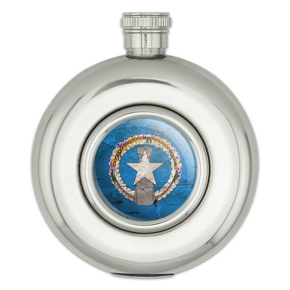Rustic Distressed Northern Mariana Islands Flag Round Stainless Steel 5oz Hip Drink Flask
