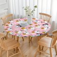 thumbnail image 3 of 44in Pink Ghost Round Halloween Tablecloth with Elastic Edge, Fitted Table Cover for 36-44" Tables, Polyester Reusable Table Cloths Wipe Clean for Picnic, Dining, Outdoor Use and Party Decor, 3 of 7