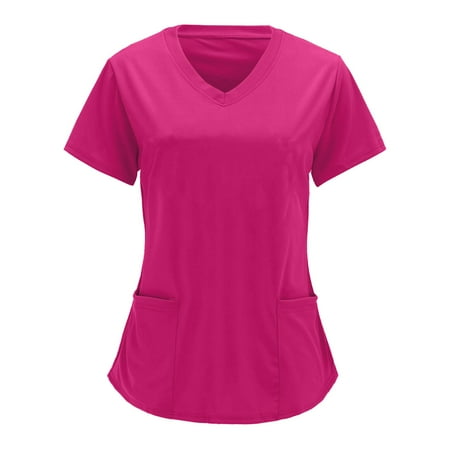 

ELFINDEA Printed Pocket Scrubs Blouses for Women V Neck Short Sleeve Womens Tops