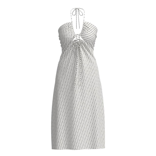 Vestido George para Mujer, Escote Halter con Cintas Ajustable, Estampado Puntos Blanco Talla EG