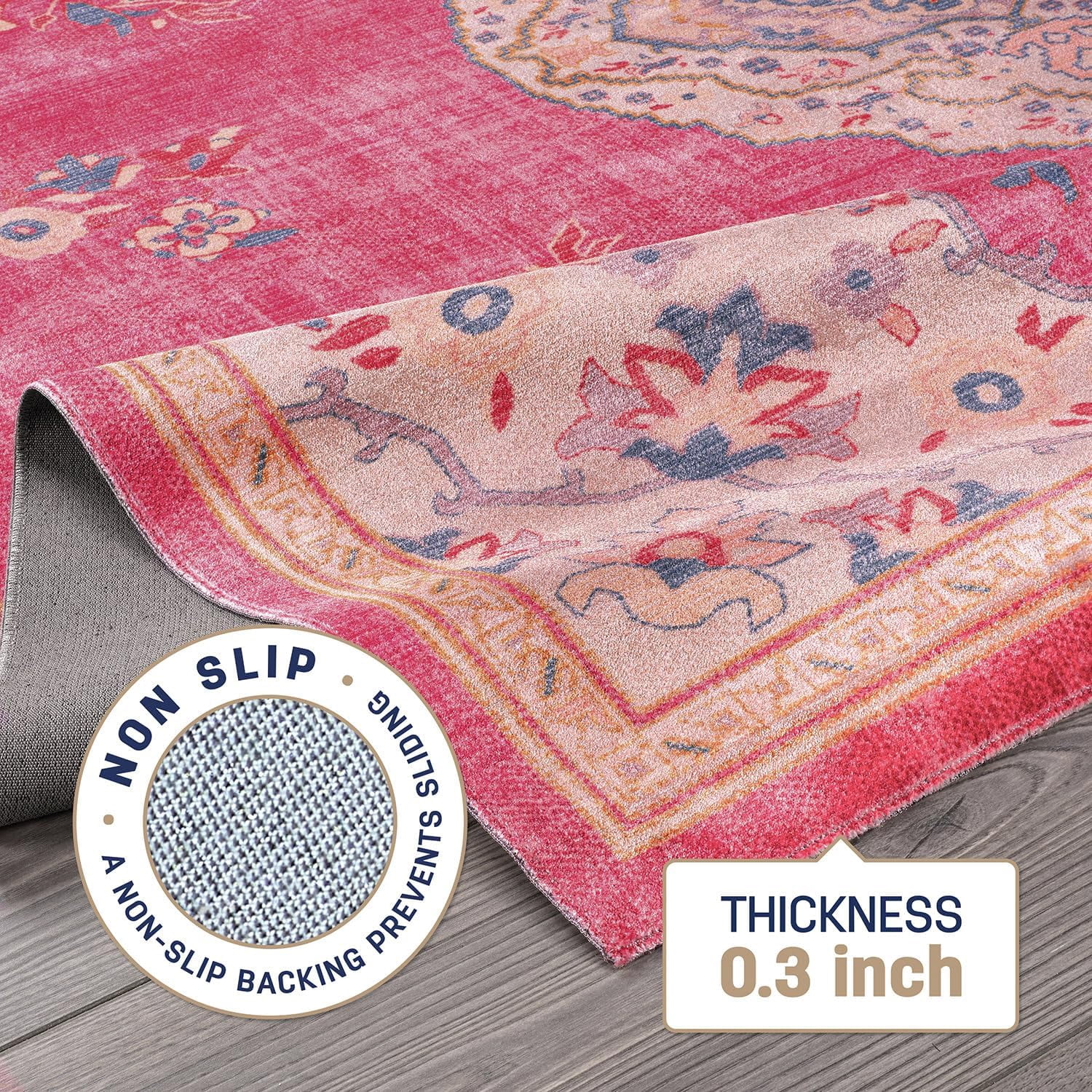 Beverly Rug Machine Washable Easy Cleaning Indoor Non-Slip Rugs Fuchsia / Cream 2'x3'