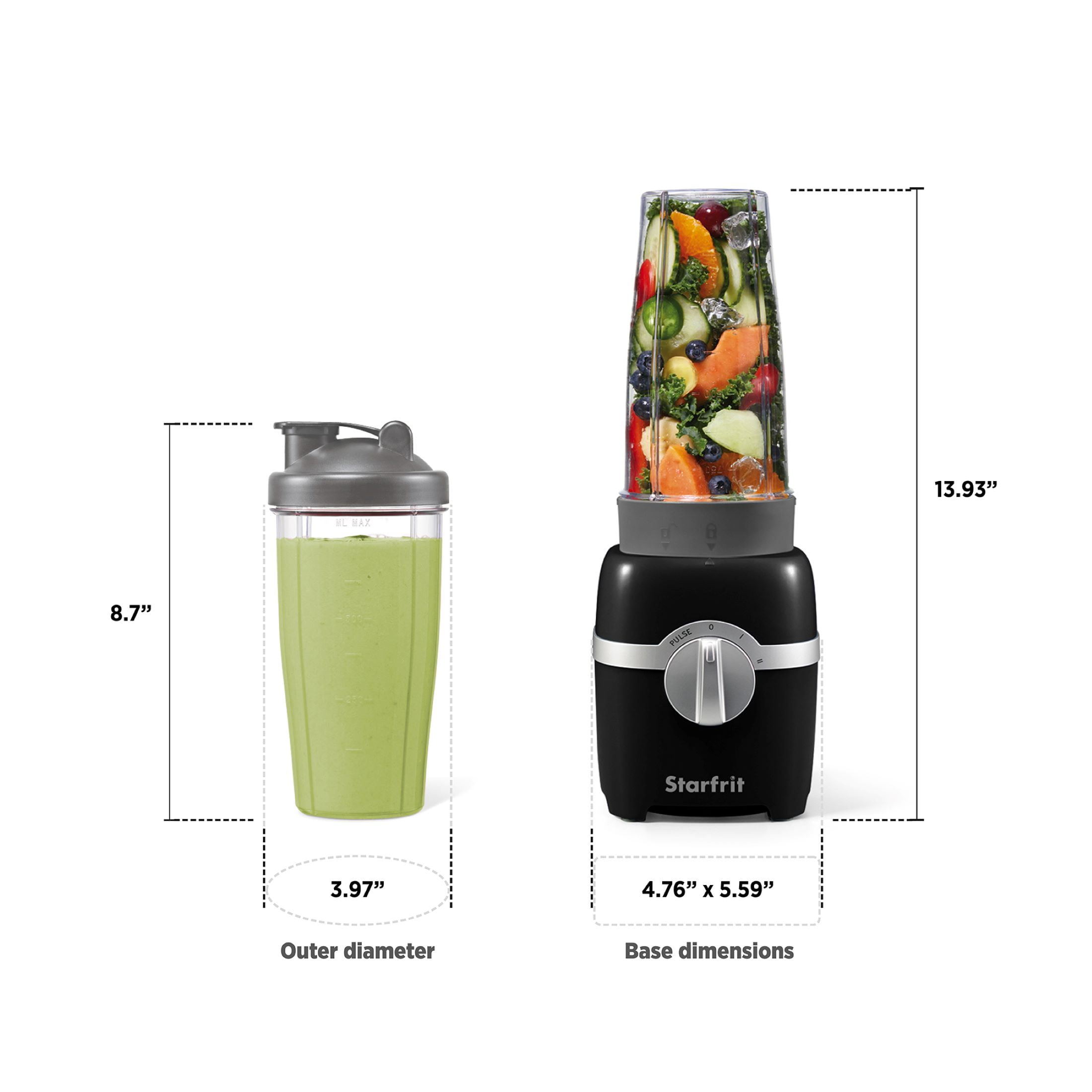 Starfrit Personal Blender, Two 828ml Cups, Two Blades, High, Low & Pulse Modes, 300W, Black
