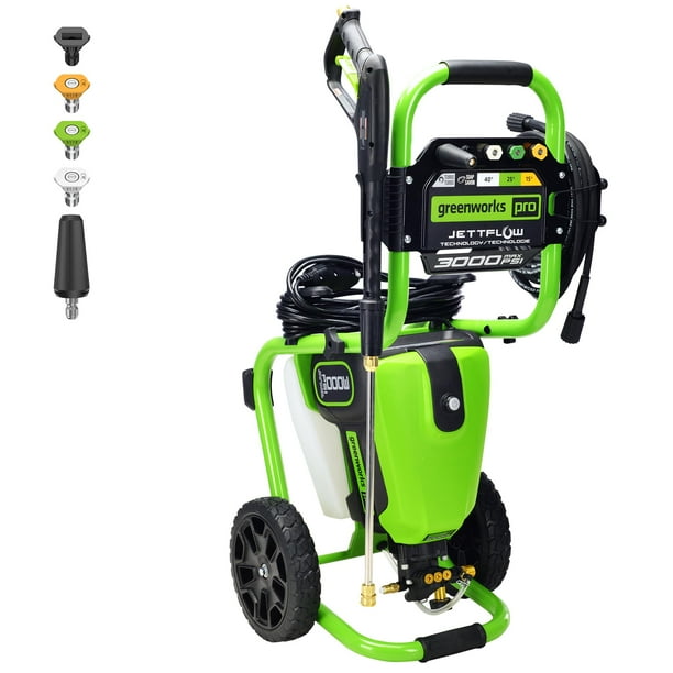 Hidrolavadora eléctrica sin escobillas Greenworks Pro de 3000 PSI (certificación CSA), 2.0 GPM máx. / 1.1 GPM (estructura de acero resistente, manguera de 25 pies, cable de alimentación GFCI de 35 pie