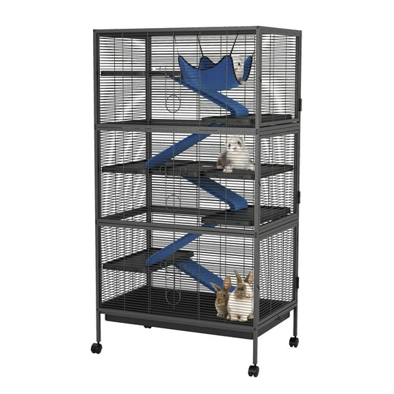ChaoLink GarveeHome 59in H Small Animal Cage, 6-Tier Critter Nation Cage with Ramps, Platforms, and Tray, Rolling Lagre Metal Ferret Cage for Chinchilla, Cat, Hamster, Guinea Pig, Rabbit, Blackblack