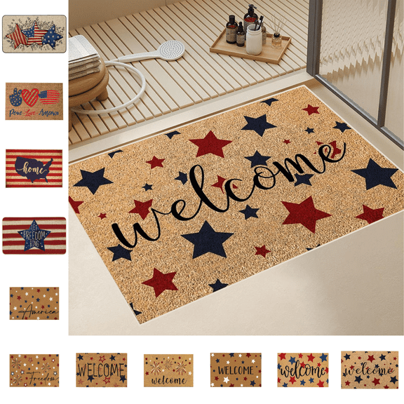 CuiLiyq 4th of July Patriotic Welcome Doormat, 23.6" x 15.7" America Stars Memorial Day Area Rug, Non-Slip Independence Day Floor Mat Switch Mat for Indoor Outdoor