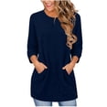 thumbnail image 2 of Neewe Womens Classic Plain Tops 3/4 Sleeve Shirts Round Neck Loose Casual Blouses Long Pullover with Pocket Daily Outfits, 2 of 6