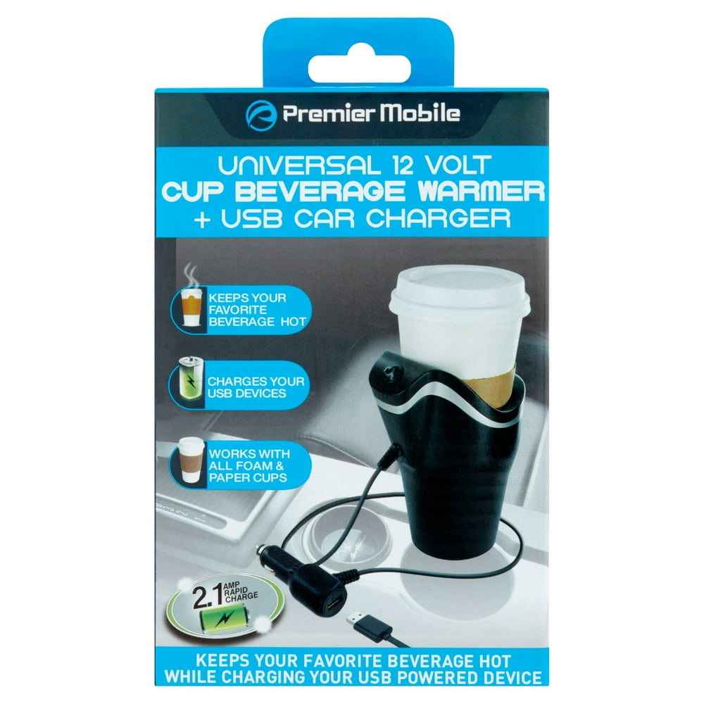 Premier Mobile Universal 12 Volt Cup Beverage Warmer + USB Car Charger