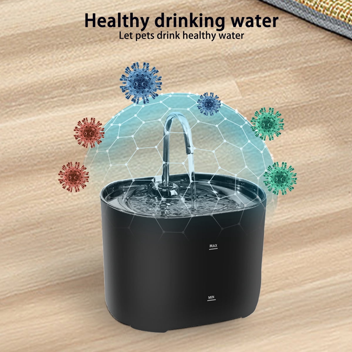 74oz/2.2L Automatic Cat Water Fountain,stainless steel faucet,Ultra-Quiet Pump,Three-Layer Filtration System,Suitable for Cats & Small Dogs Pet Water Dispenser,Black with 4pcs Filters
