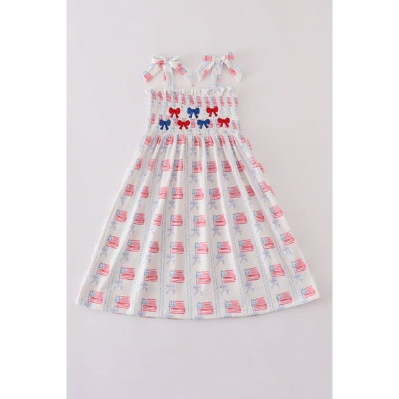 Bow embroidery smocked dress (2Years)