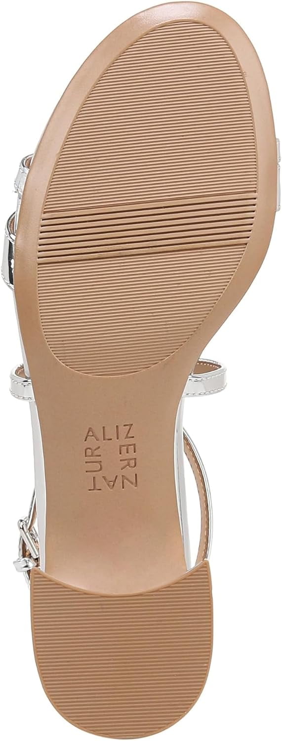 Naturalizer Womens June Strappy Low Block Heel Dress Sandal Silver