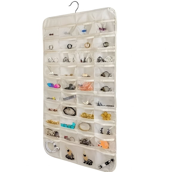 LAMIRO Jewelry Box, Hanging Jewelry Organizer 80 Pockets Earring Holder Organizer Bracelet Organizer With Pockets For Woman For Hanging Earrings Necklaces Bracelets Rings Storage Closet
