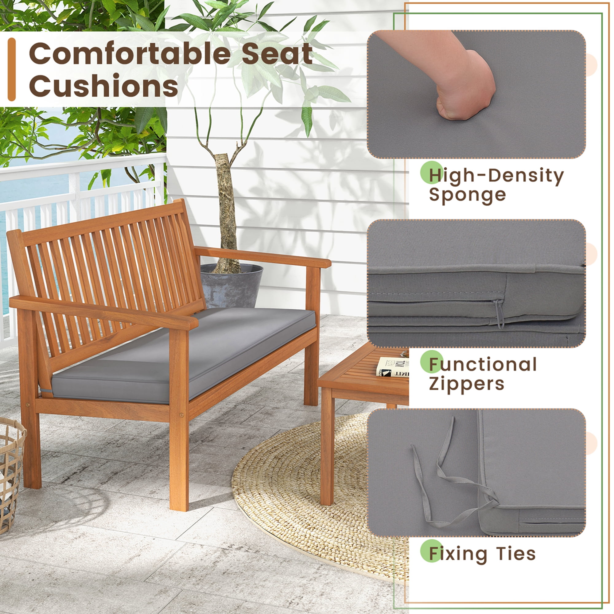 Costway 4 Pieces Patio Wood Furniture Set with Loveseat, Gray