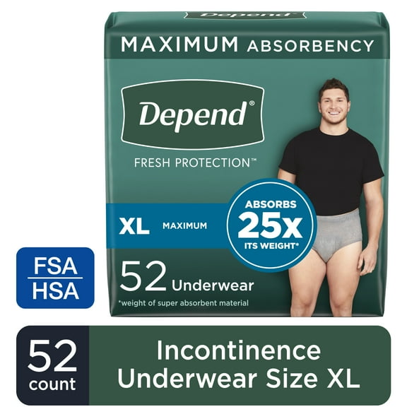 Depend Fresh Protection Incontinence Underwear for Men, Adult Diapers, XL, 52 Count