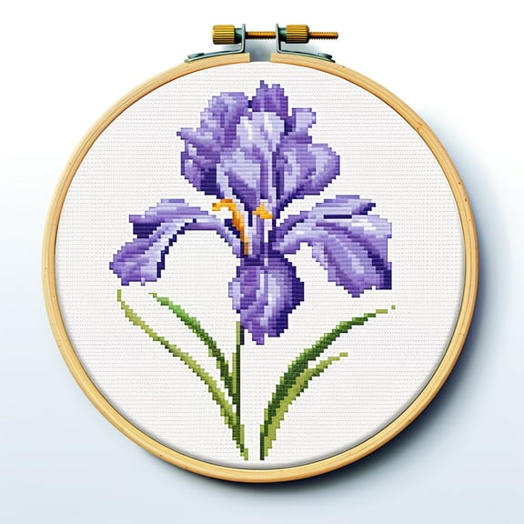 Cartoon Simple Iris Flower 11CT Stamped Cross Stitch Kits Easy for Beginners Child with Hoop DIY Needlepoint Counted Embroidery Kits Art Craft Wall Decor 12x12IN(4)