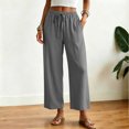 thumbnail image 2 of RFQWOVSR Women's Elastic Waist Drawstring Wide Leg Linen Pants with Pockets Loose Fit Casual Summer Trousers M, 2 of 5