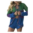 thumbnail image 2 of Franhais Ladies Summer Knitted Leisure Suit, Women Color Matching Hollow Long Sleeve Cardigan Tops + Mid Waist Shorts, 2 of 7