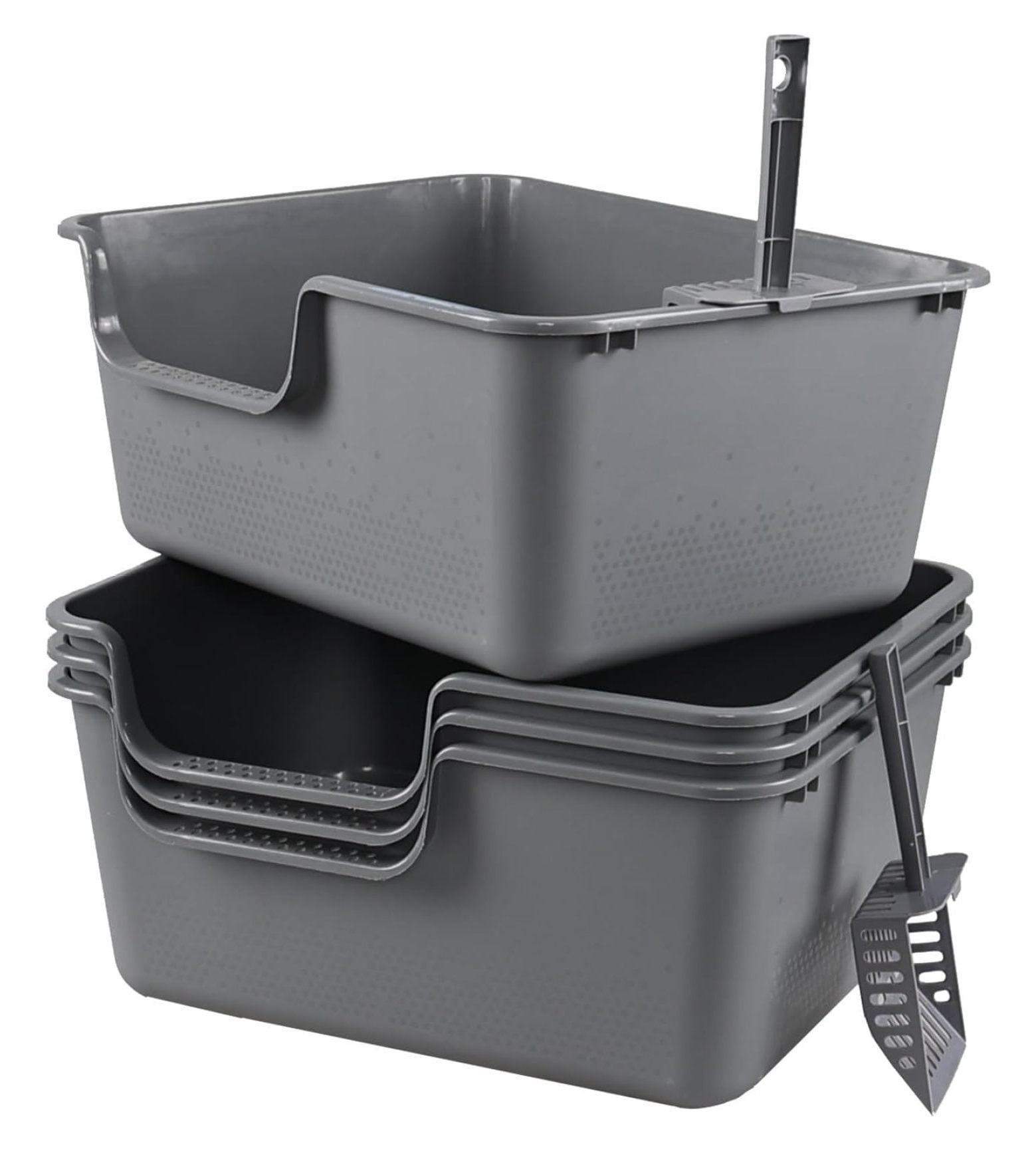 4-Pack Plastic High Side Cat Litter Box, Large Open Litter Box, Gray, 19.69 x 15.24 x 8.46 Inches