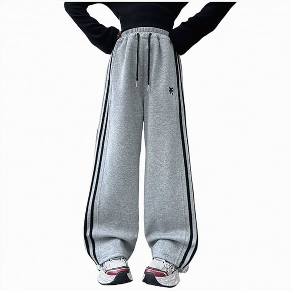 Ccpelsie Girls Oversized Jogger Pants Wide Leg Loose Fit Casual Sweatpants Elastic High Waist Lounge Pants with Pockets Spring(A01-Grey,5-6 Years)