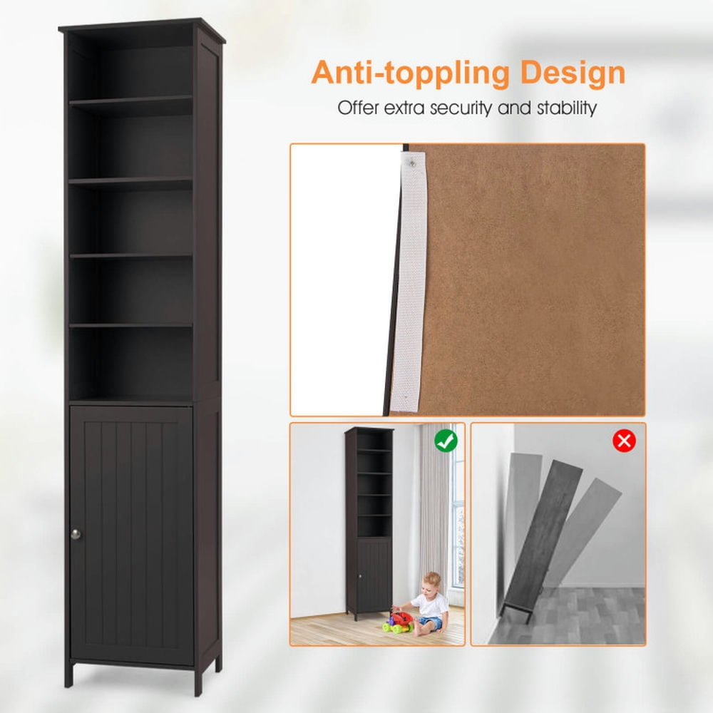 Finihen Bathroom Storage Cabinet, Bathroom Floor Cabinet, 72 Inches Free Standing Tall Floor Bathroom Storage Cabinet, for Bathroom, Living Room, Bedroom, Kitchen, Brown Finihen Bathroom Storage Cabinet, Bathroom Floor Cabinet, 72 Inches Free Standing Tall Floor Bathroom Storage Cabinet, for Bathroom, Living Room, Bedroom, Kitchen, Brown
