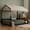 Black, variant on Harper & Bright Designs Twin House Floor Bed Metal Frame, Montessori Floor Platform Bed with Roof Twin Size with Guardrails for Bedroom, White