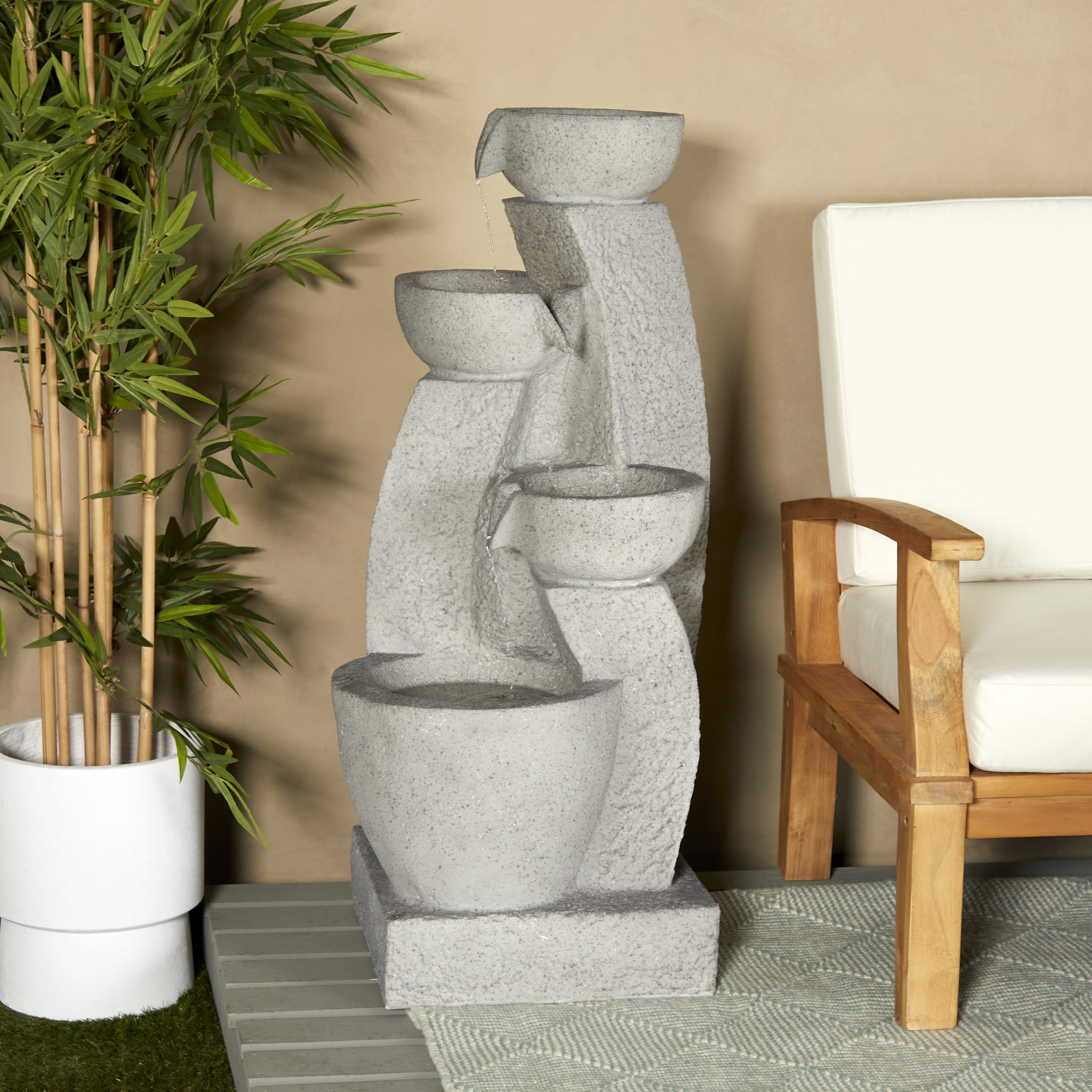 DecMode Gray 4 Tier Fountain Indoor Outdoor Decor with LED Light