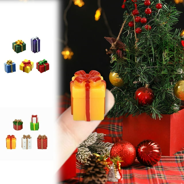 mfyjkho Juego de 5 mini cajas de regalo decorativas de resina con lazos para manualidades, decoración del hogar y presentaciones navideñas.