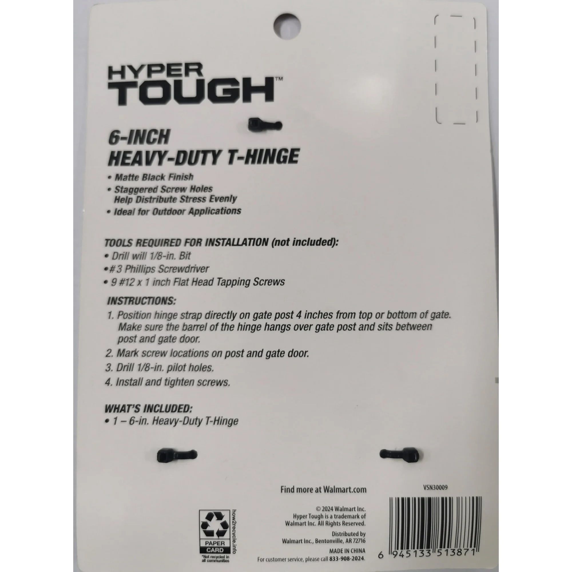 (2 pack) Hyper Tough 6-Inch New Heavy Duty Tee Hinge, Black, 1 Piece