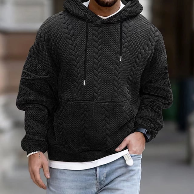 Sudadera con capucha para hombre, moda, color liso, sudadera con capucha, manga larga, informal, con cordones, de punto, abrigo, blusa de poliéster para hombre