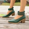 thumbnail image 5 of GERsome Women's Low Block Heels Closed Pointy Toe Ankle Buckle Chunky Heels Pumps Casual Wedding Dress Shoes, Green Size 9.5, 5 of 9