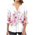 thumbnail image 1 of Camisetas con Cuello en V Mujeres Moda Impresa 3/4 Mangas Blusa, Top Cómodo Casual para el Hogar Y Diario, 1 of 5
