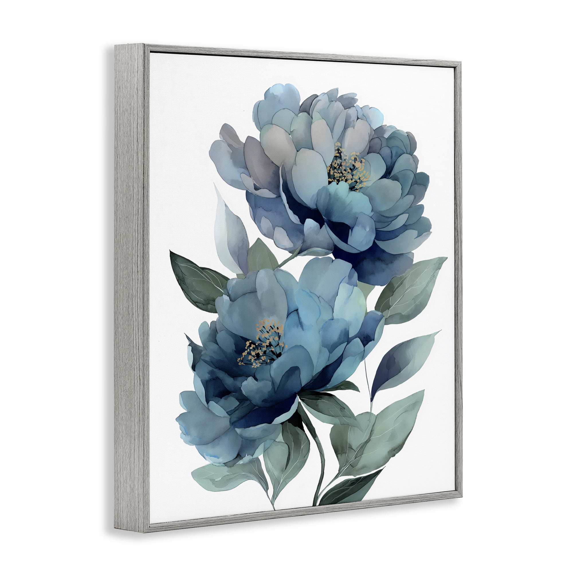 Stupell Industries Two Blue Flowers Serene Peonies Gray Framed Giclee Art, design by Franklyn Gregory